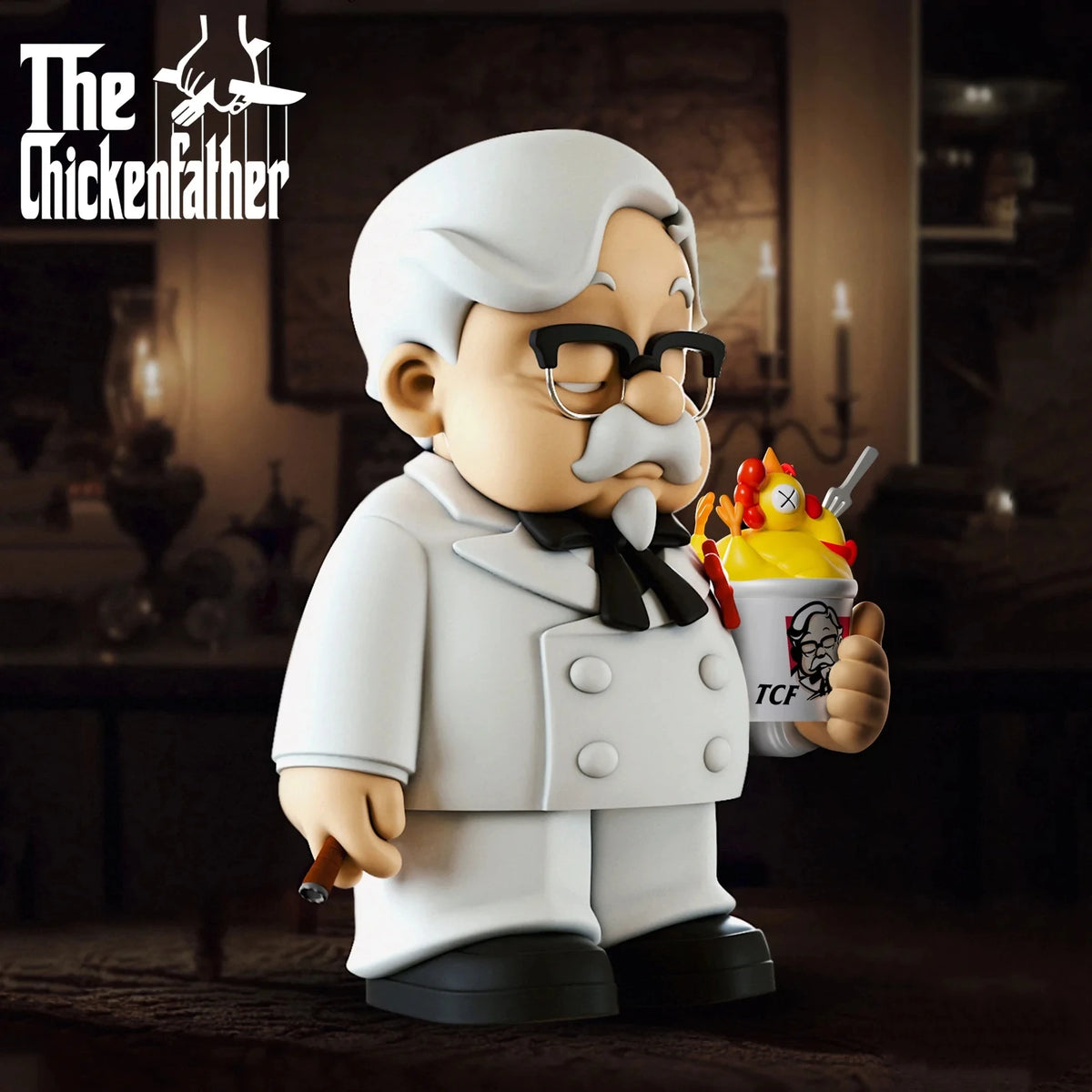 10cm/3.94in The Chicken Father Figure Fried Chicken Godfather PVC Model Statue Collection Ornaments Toys Birthday Gift
