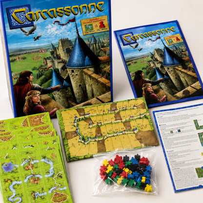 Carcassonne Tile Placement Board Game 48PCS Medieval City Strategy Game with Meeples Scoreboard English Version