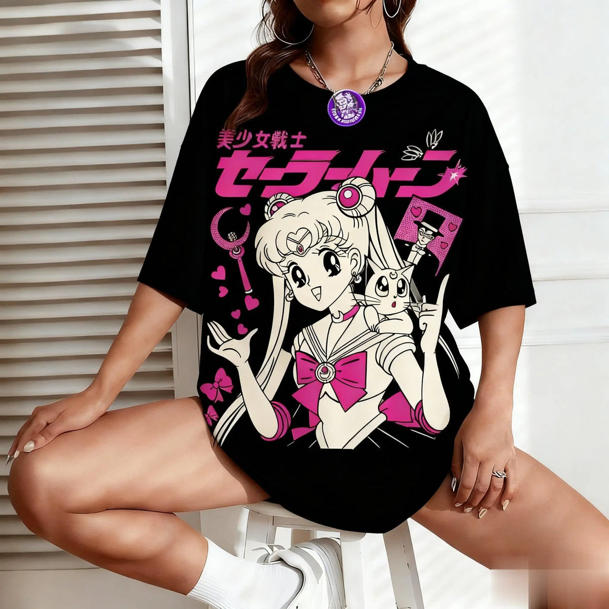 Sailor Moon Anime Print Men Women T-shirt Japanese Cartoon Short Sleeve Graphic Tee Kawaii Summer Oversized Casual Streetwear