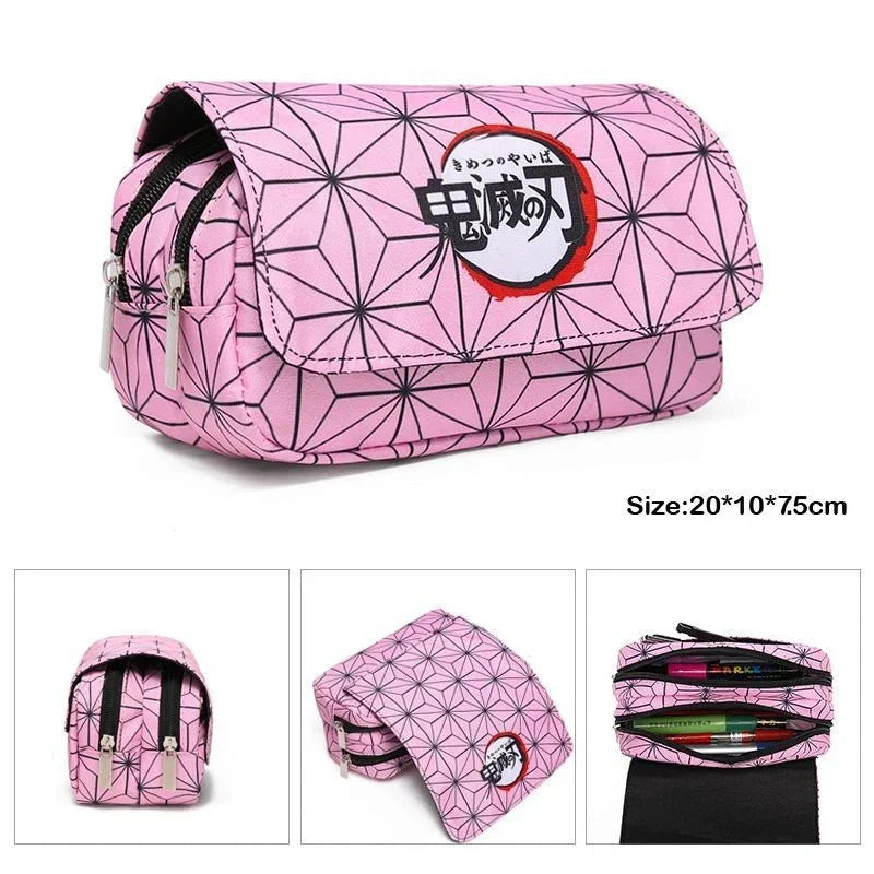 Demon Slayer 3D Anime Pen Bag Student Storage Bag Tanjirou Nezuko Zenitsu Giyuu Cartoon Pen Box Cute Boys Girls Pencil Case.