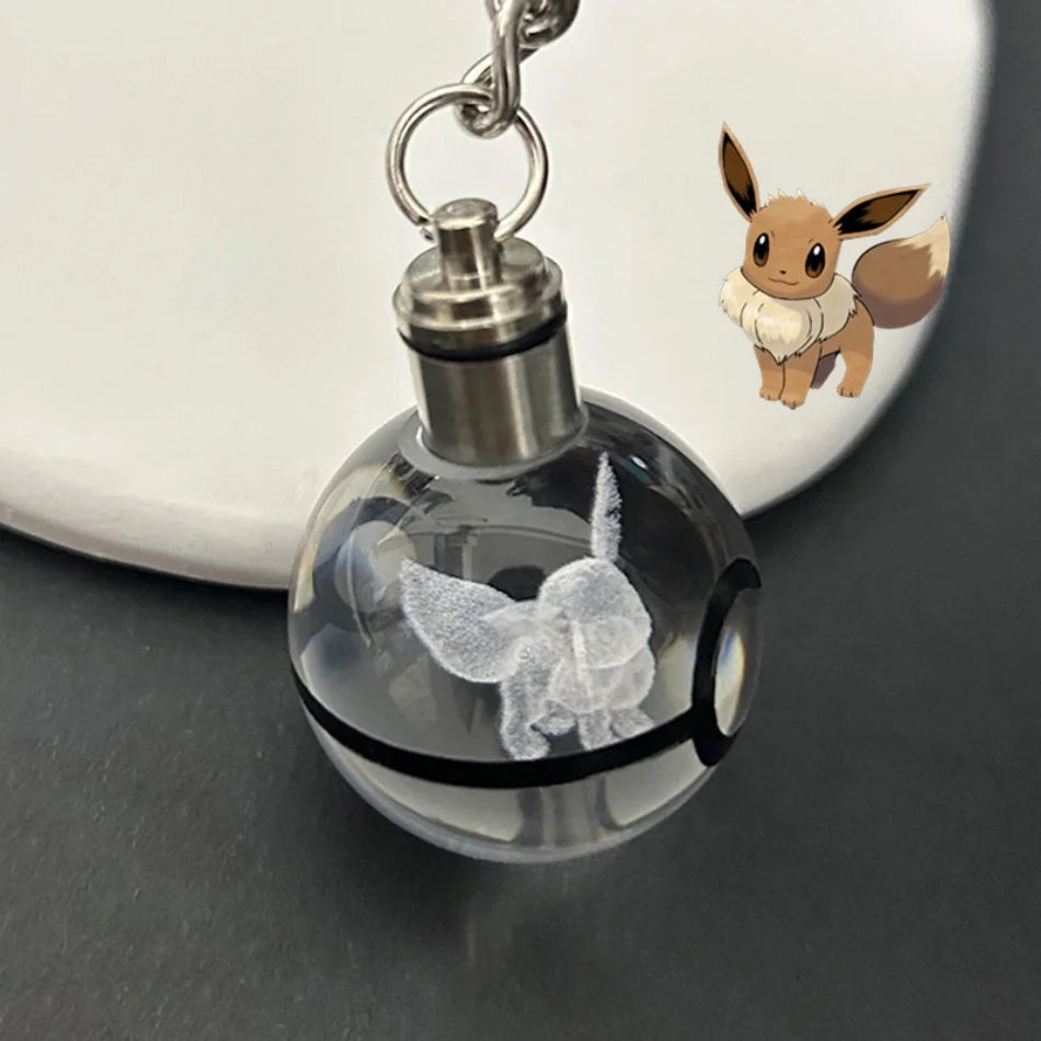 Pokemon Crystal Ball 3D Pikachu Mewtwo Mew Gengar Night Light Pokeball Crystal Keychain Anime Action Figure Toy Birthday Gift