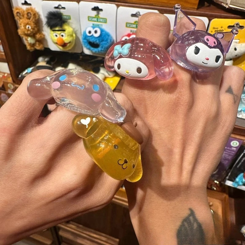 Genuine Sanrio Hello Kitty My Melody Kuromi Cinnamoroll Anime Figures Cartoon Ring Model Toy Collection Decoration Gifts