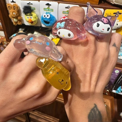 Genuine Sanrio Hello Kitty My Melody Kuromi Cinnamoroll Anime Figures Cartoon Ring Model Toy Collection Decoration Gifts