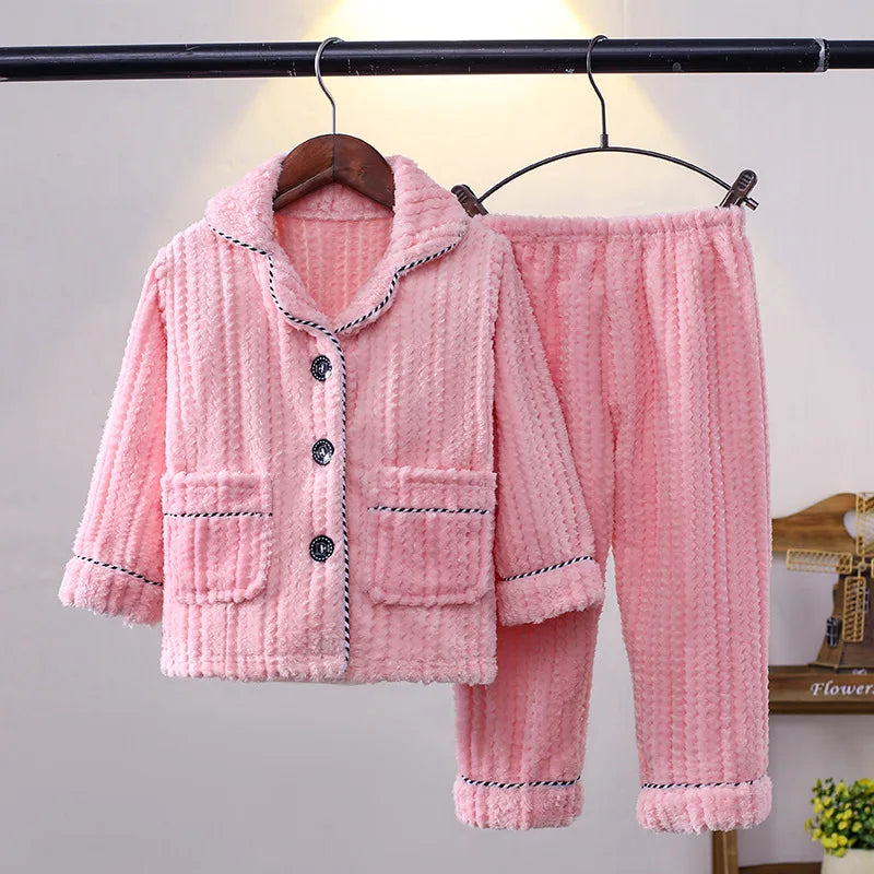 Girls' sleepwear long sleeved flannel children's sleepwear autumn and winter coral fleece boys' baby children's home Clothing se