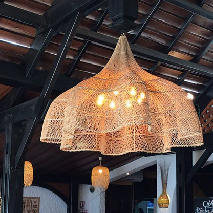 Wabi Sabi Rattan Pendant Lamp Modern Living Room Wicker Pendant Lamp Restaurant Kitchen Dining Room LED Handmade Pendant Light