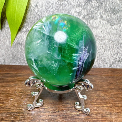 Natural Blue Snowflake Feather Fluorite Spheres Stone Healing Crystal Reiki Energy Home Scene Decorations Gifts+Stand