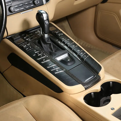 For Porsche MACAN 2014-2021 Real Carbon Fibre Car Central Control Gear Shift Panel Frame Cover Trim Sticker Car Accessories