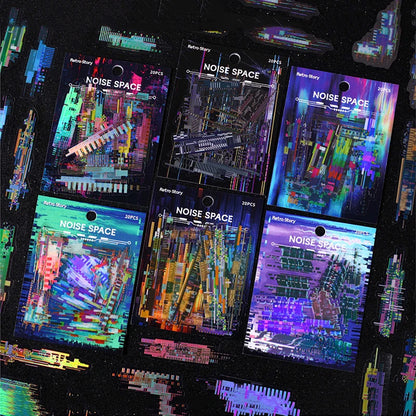 JIANWU Noise Space Series Vintage Cyberpunk Mosaic Landscape Material Collage PET Sticker Creative DIY Journal Stationery