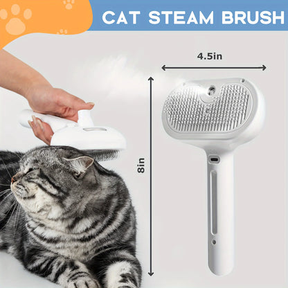 PetPro Antistatic Steam Brush for Cats and Dogs, Self-Cleaning Grooming Comb with Stainless Steel Bristles, Plastic Massage Dots