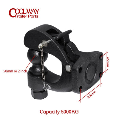 Matte Black Pintle Hook Hitch 2"  50mm Ball Towing Heavy Duty 5 TON Car Towbar RV Parts Camper Caravan Motorhome Accessories
