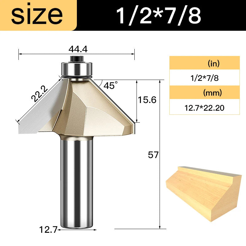 Tideway 45 Deg Bevel Edge Forming Chamfer Router Bits with Bearing Chamfering CNC Wood Cutting Tools Woodworking Milling Cutter