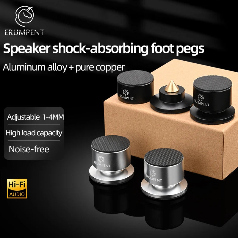HiFi 4Pcs Speaker Spike Stand Foot Pads Aluminum Alloy Mixer Carbon Fiber Adjustable Shock-absorbing Feet Pegs for Speakers