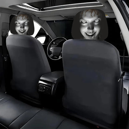 2Pcs Universal Elastic Halloween Horror Face Car Headrest Covers Soft Polyester Washable Dustproof Protective Decorative Sleeve