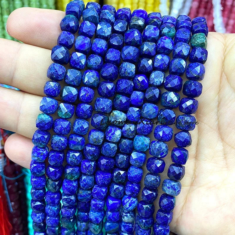 Natural Stone 7-8MM Faceted Square Lapis Lazuli Loose Cube Spacer Beads for Jewelry Making Diy Earrings Bracelets Accessories