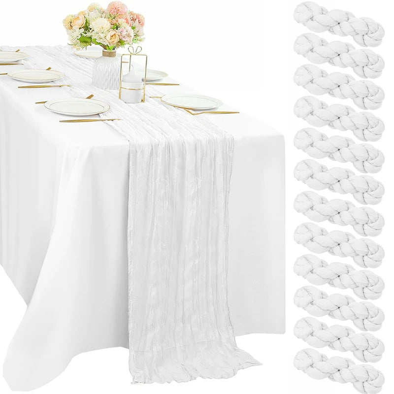 90*180cm Cheesecloth Bohemian Polyester Table Runners, Pleated Atmospheric Table Runner, Home Dining Table Room Wedding Decor