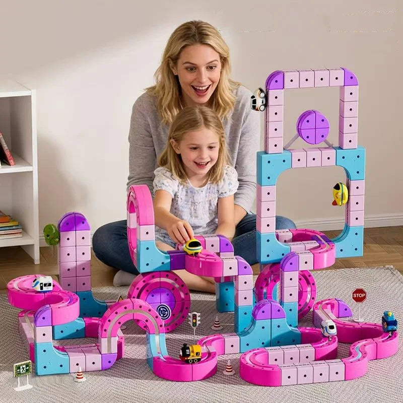 Snap-Together DIY Magnetic Electric Train Anti Gravity Track Set Magnetic Building Blocks Toy For Children Girls Birthday Gift