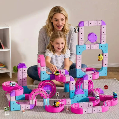 Snap-Together DIY Magnetic Electric Train Anti Gravity Track Set Magnetic Building Blocks Toy For Children Girls Birthday Gift