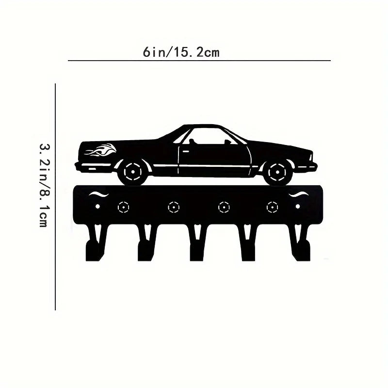Black Racing Car Metal Wall Art Key Holder, Waterproof Rustproof Heavy Duty for Home Garage Decor Gift