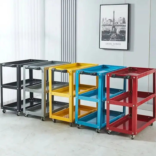 Auto Repair 3-Layer Tool Cart with Drawers Multi-Function Workshop Portable Mobile Parts Storage Cart