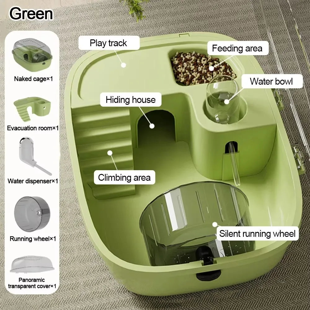 Multi-functions Double Layer Hamster Cage Large Space Visible Pet Habitat House Breathable Translucent Hamster Villa Pet Travel