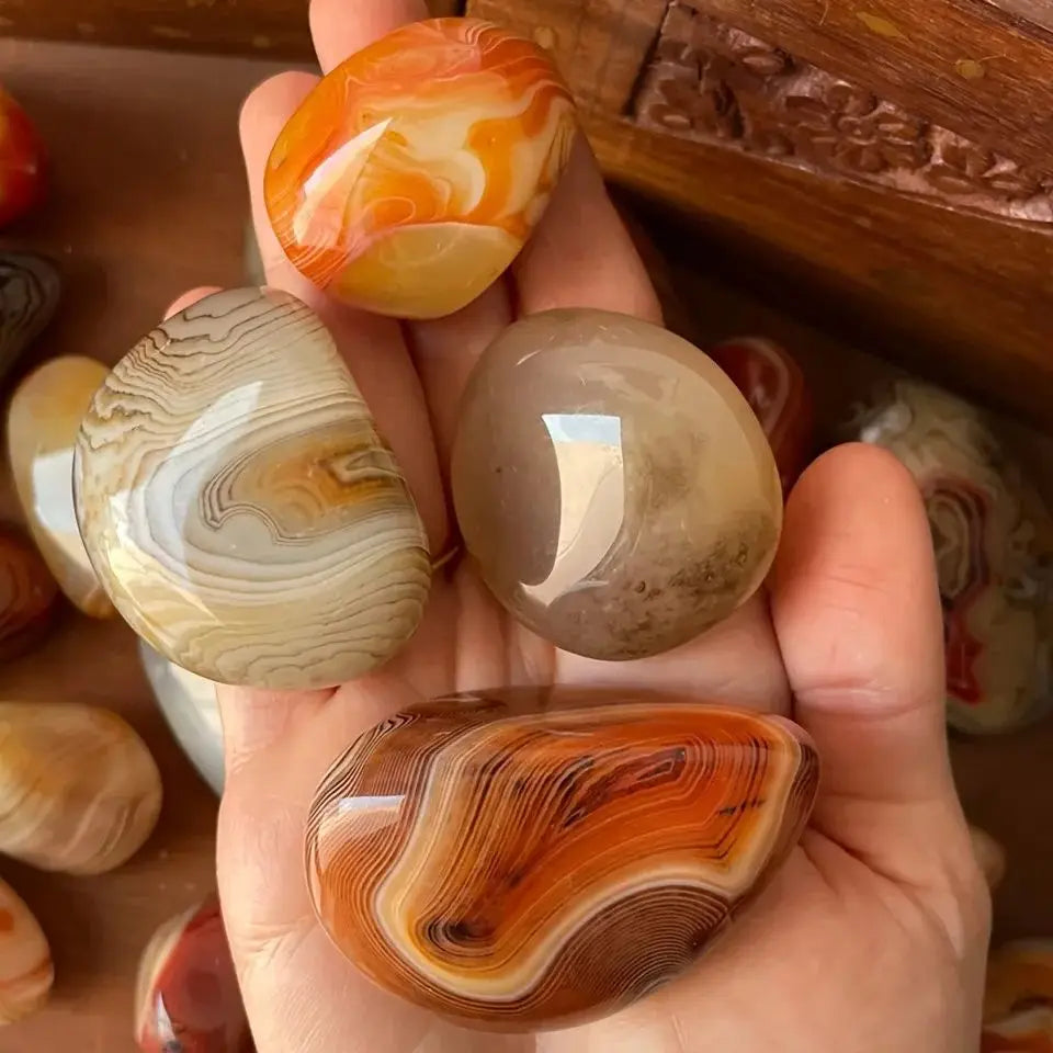 Natural Sardonyx Agate Palm Stone Energy Crystal Silk Agate Mineral Specimen Polished Reiki Healing Decor