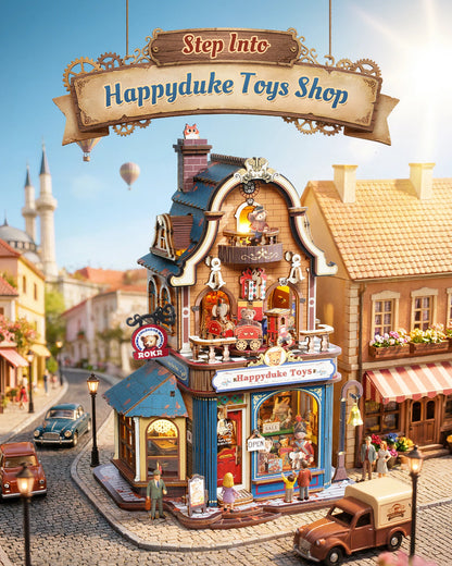 ROKR Happyduke Toys Shop DIY Miniature House Kit Tiny Home Kinetic Model Building Kits  for Home Decor Christmas for Adults