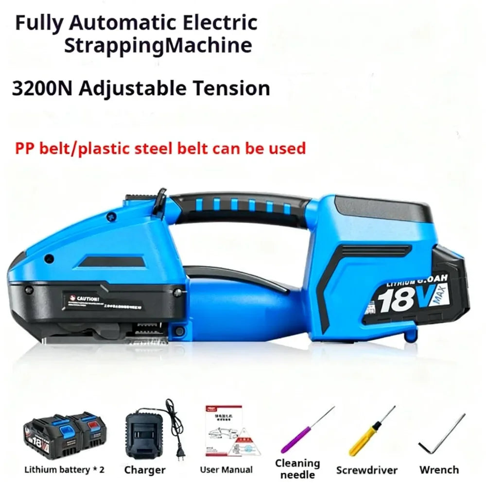 18V Electric Strapping Machine Cordless Automatic Friction Welder Tensioner Packing Tool for PP PET Band Logistics Warehouse