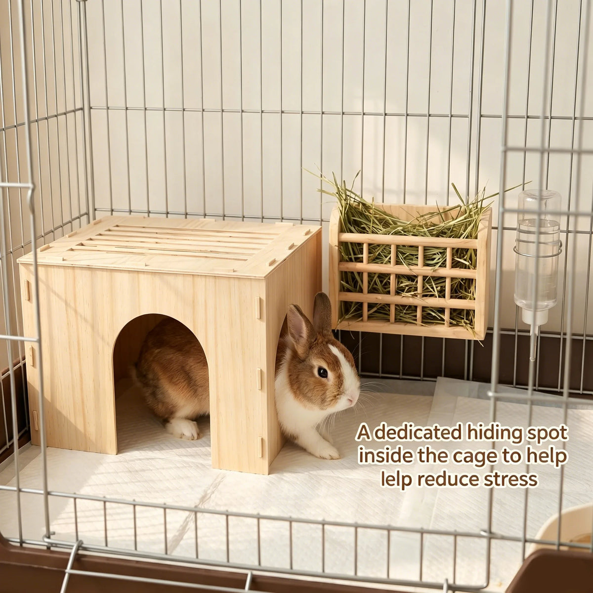 Easy-To-Install Wooden Rabbit House, Glue-Free Assembly, Double Entrance and Exit, Breathable Small Pet Nest, Sturdy Indoor Shelter, Suitable for Rabbits, Guinea Pigs, and Hedgehogs