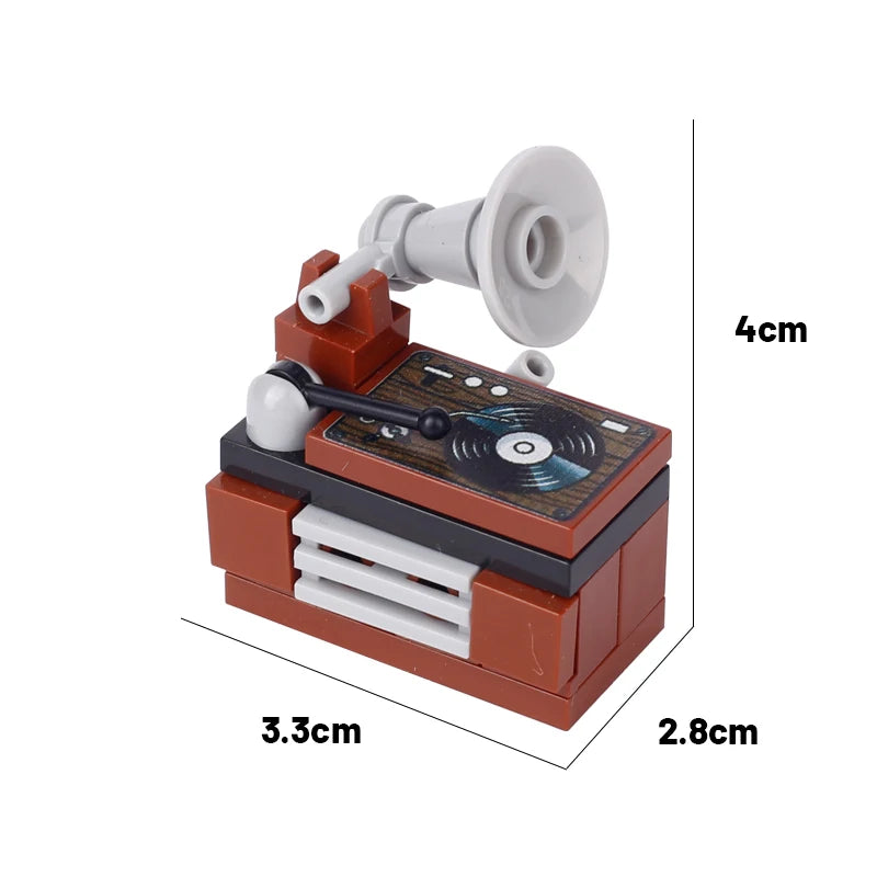 MOC City Music Building Blocks Street View House Recorder DJ Station Jukebox Accessories DIY Bricks Friends Assemble Toys Gifts