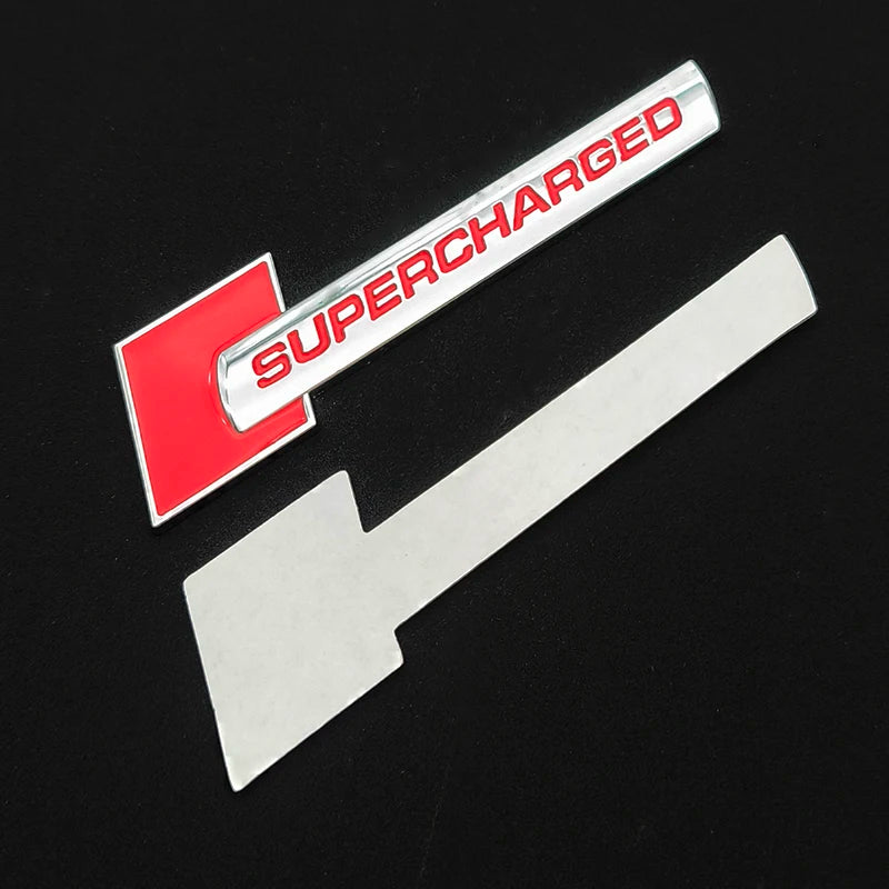 3D Metal Supercharged Logo Car Stickers Rear Trunk Fender Emblem Badge Decal For Audi A3 A4 A5 A6 A7 A8 Q3 Q5 Q7 Q8 Accessories