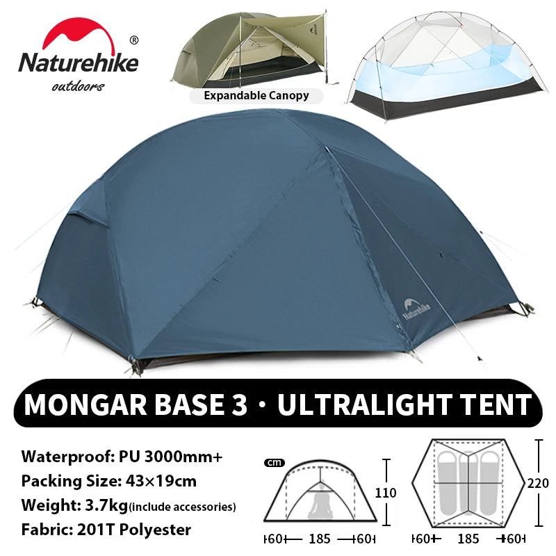 Naturehike Mongar UL PRO 1-3 People Tent 20D Ultralight Travel Waterproof Hiking Survival Outdoor Camping Portable Sun Shelter