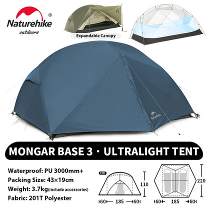 Naturehike Mongar UL PRO 1-3 People Tent 20D Ultralight Travel Waterproof Hiking Survival Outdoor Camping Portable Sun Shelter