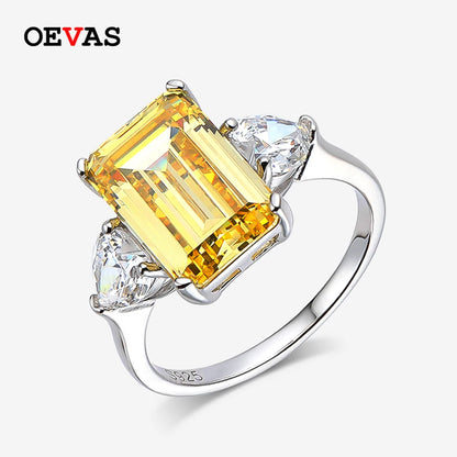 OEVAS 7 Carats High Carbon Diamond Sparkling Zircon Wedding Rings For Women Top Quality 100% 925 Sterling Silver Party Jewelry