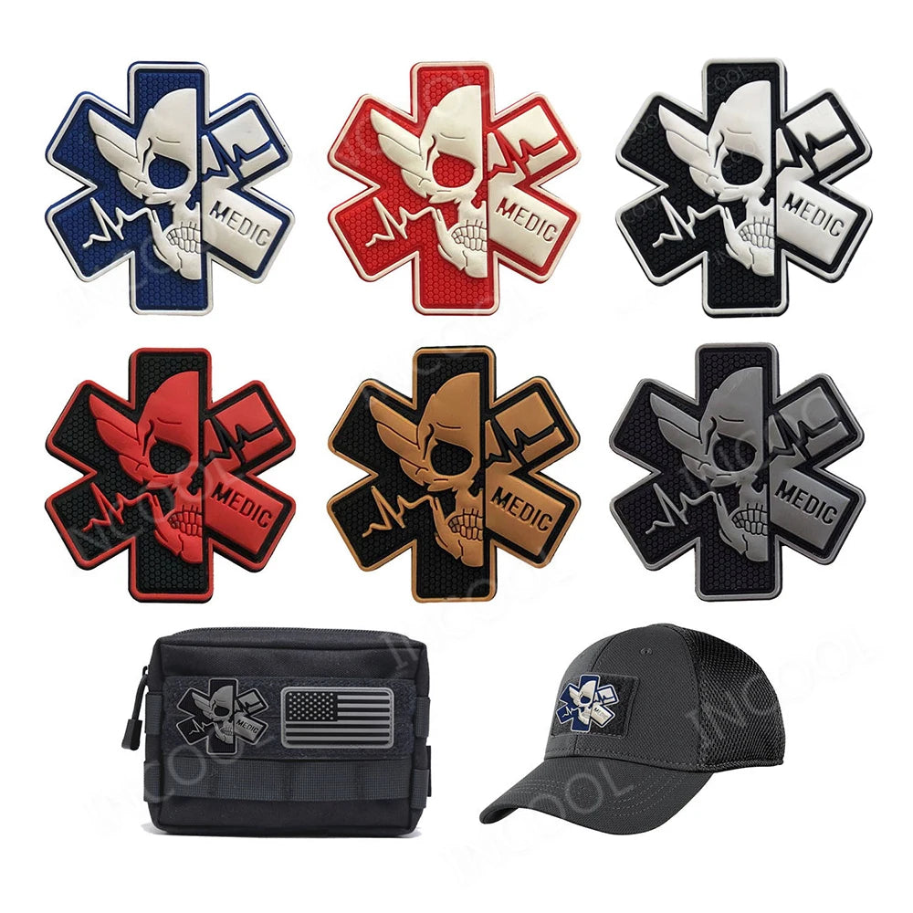 PVC Medic PARAMEDIC Skull Patches Decorative Patches Strip Combat Rubber Chevron IR Reflective Appliqued