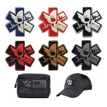 PVC Medic PARAMEDIC Skull Patches Decorative Patches Strip Combat Rubber Chevron IR Reflective Appliqued