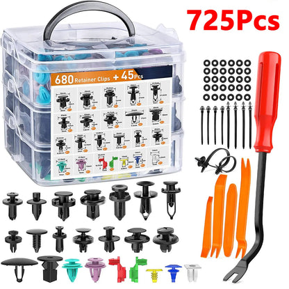 Auto Fastener Clips 680Pcs Car Body Push Retainer Pin Rivet Bumper Door Trim Panel Retainer Fastener Kit Auto Removal Tools