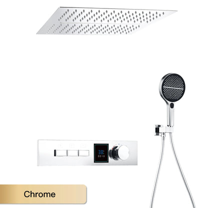 Luxury Gun Gray Brass Shower System with LED Digital Display Design Wall Mounted Constant Temperature 3-Function Bathroom Faucet