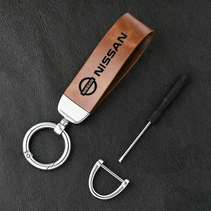 Vintage Leather Car Keychain Key Ring Pendant Fit For Nissan Sylphy N7 Qashqai J10 J11 Note Teana Navara Juke GTR 350Z Patrol Ti