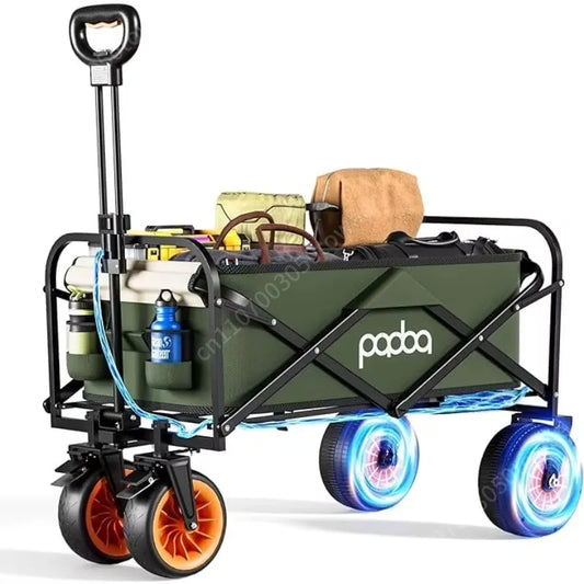 100L Electric Powered Camping Wagon, 150kg Heavy-Duty Foldable Utility Cart, Collapsible Outdoor Trolley for Camping & Beach