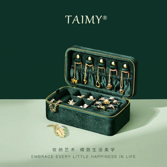 TAIMY Double Layer Jewelry Box Velvet Portable Jewelry Ring Necklace Bracelet Storage Box Custom Logo Jewellery Organizer Gifts