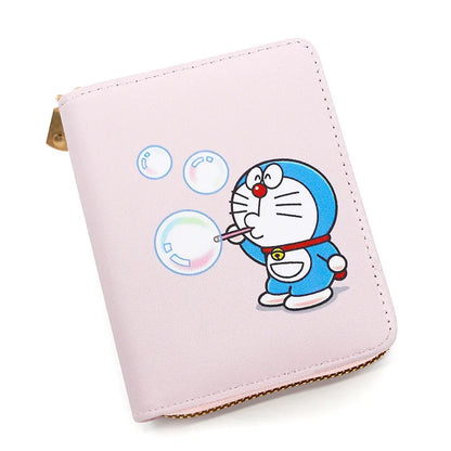 New Doraemon cute cartoon printed zipper coin purse mini short wallet PU leather business card holder coin bag girl student gift