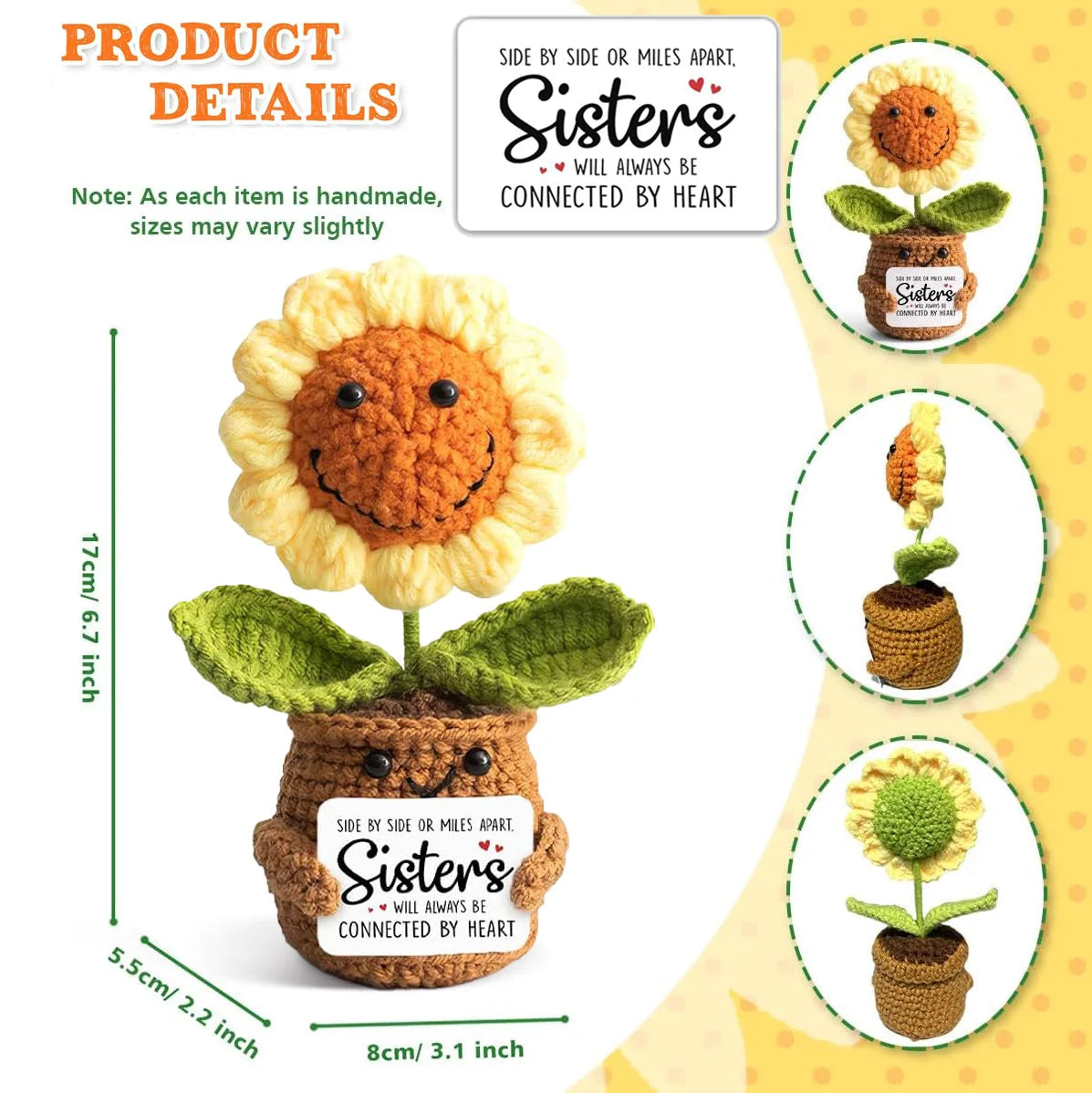 Positive Crochet Handmade Amigurumi Doll Emotional Support Pocket Hug Knit Plant Flower Encouragement Gift for Friends Coworker