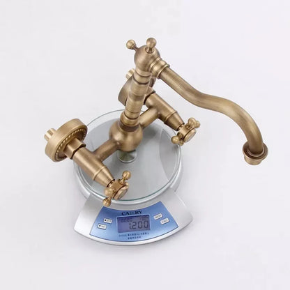 Wall Mounted Two Handles Antique Brass Finish Kitchen Sink Bathroom Basin Faucet Mixer Tap GZ8118