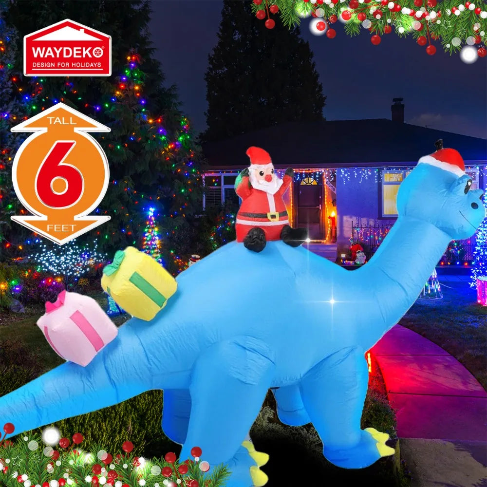 Christmas Inflatable Outdoor Decorations with LED Lights Santa Riding Blue Dragon Blow Up Yard Lawn Lighted Holiday Decor