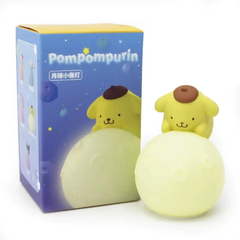 Sanrio LED Moon Night Light Blind Box Kuromi Hello Kitty Cinnamoroll Action Figure Model Kawaii Room Decor Surprise Toy Gift