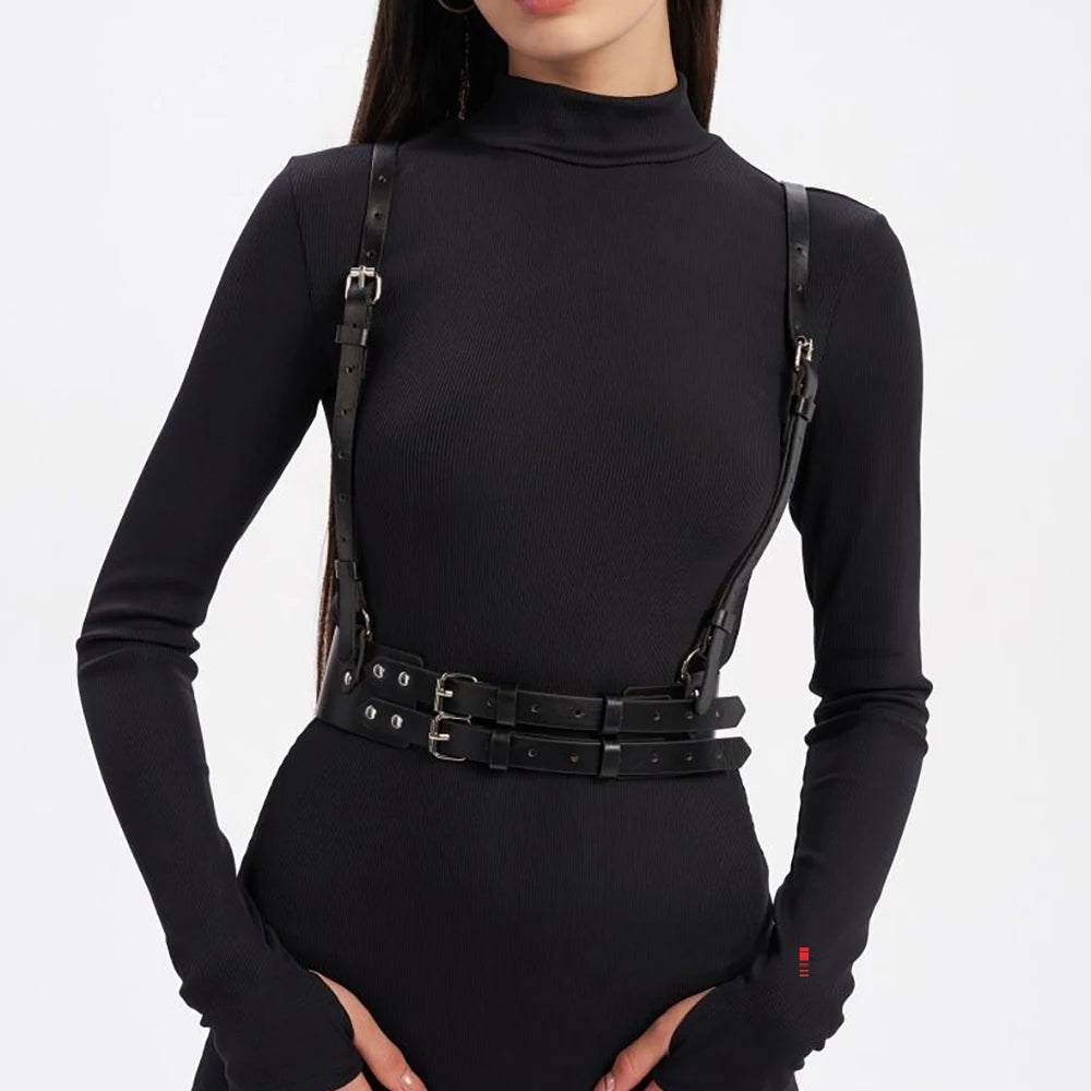 Women Fashion Leather Harness Waist Belt Studded & Buckle Decor Punk Harness Belt For Daily Life Gothic Clothing Accessories