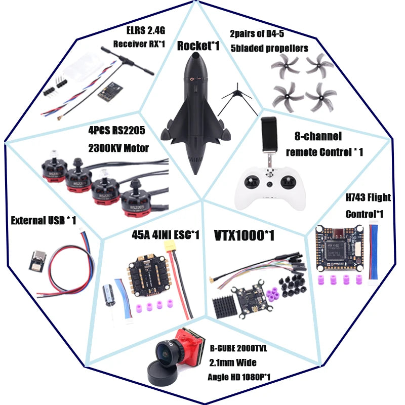 B-CUBE Rocket 5inch FPV Drone Frame Kit Carbon Fiber Racing Drone Quadcopter Freestyle INAV Beatflight F722 Ardupilot Flight