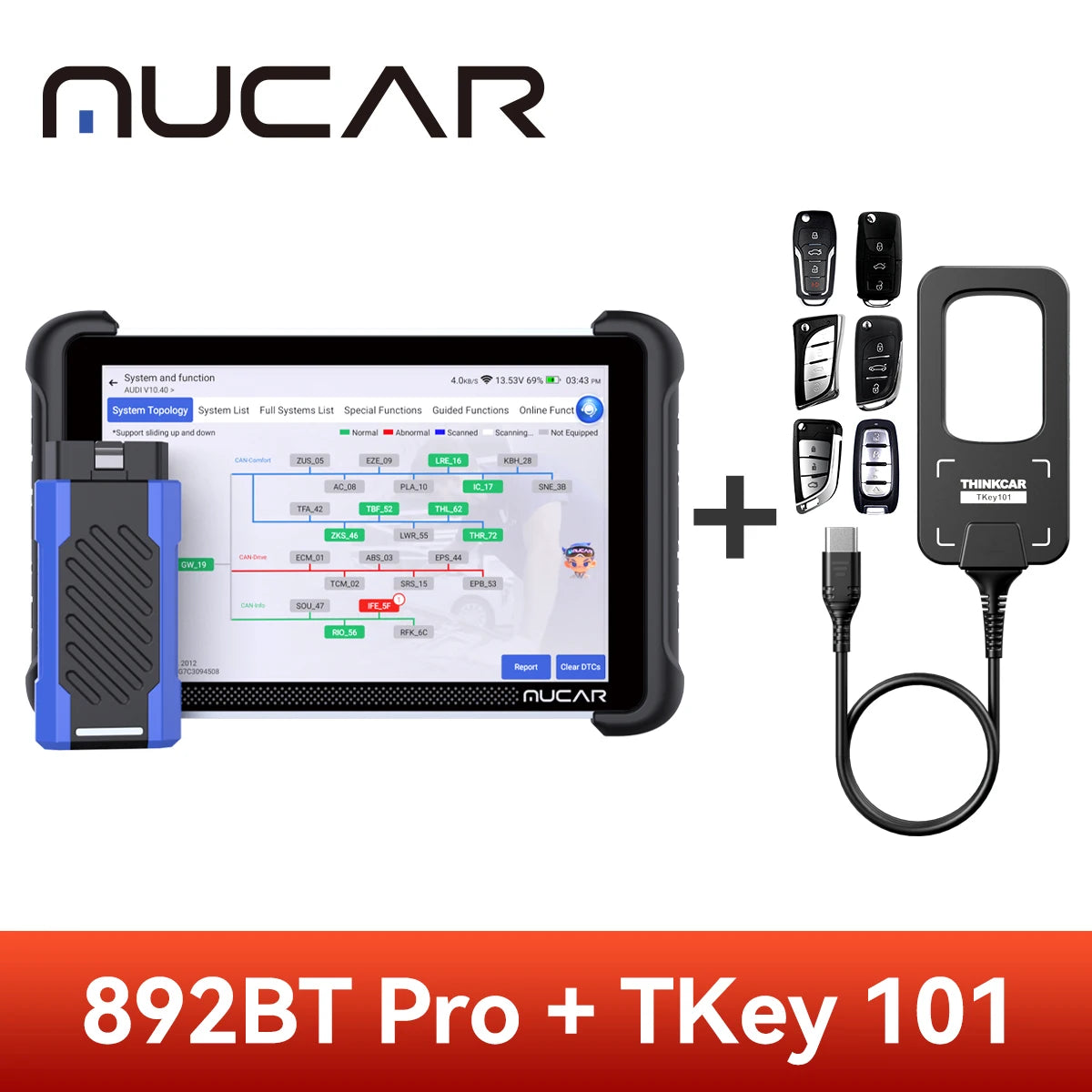 Free Update MUCAR 892BT Pro OBD2 Scanner J2534 CAN FD/DoIP All System Diagnosis Bi-directional Scan Tool Topology Map 35 Reset
