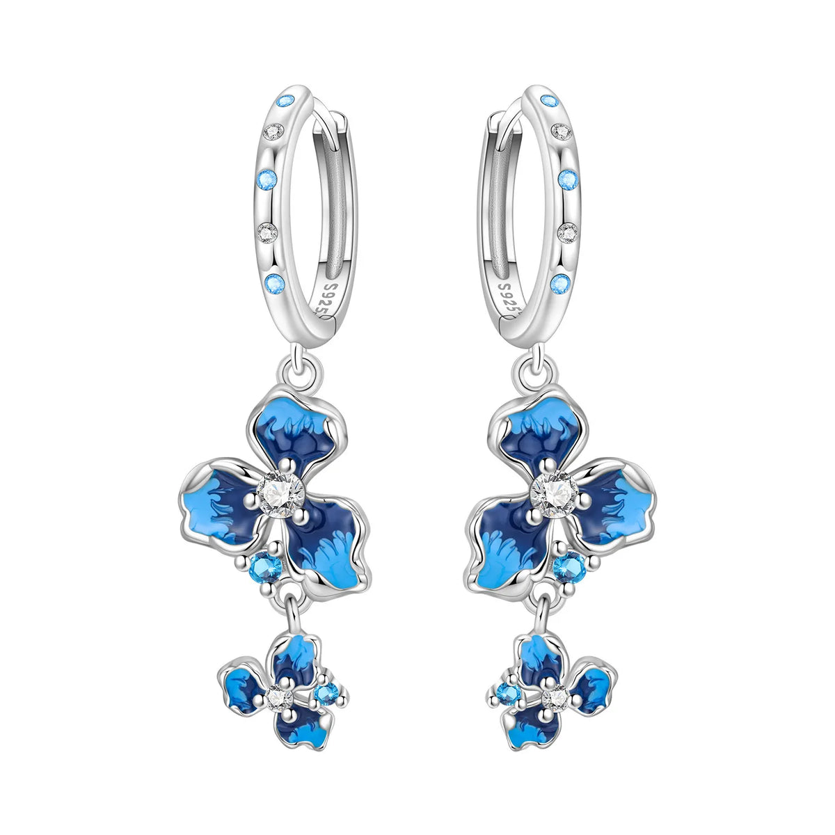 Orstarry Original 925 Sterling Silver Blue Iris Flower Earrings Women Hoop Earring Anniversary Jewelry Trendy Gifts
