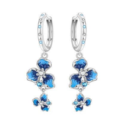 Orstarry Original 925 Sterling Silver Blue Iris Flower Earrings Women Hoop Earring Anniversary Jewelry Trendy Gifts